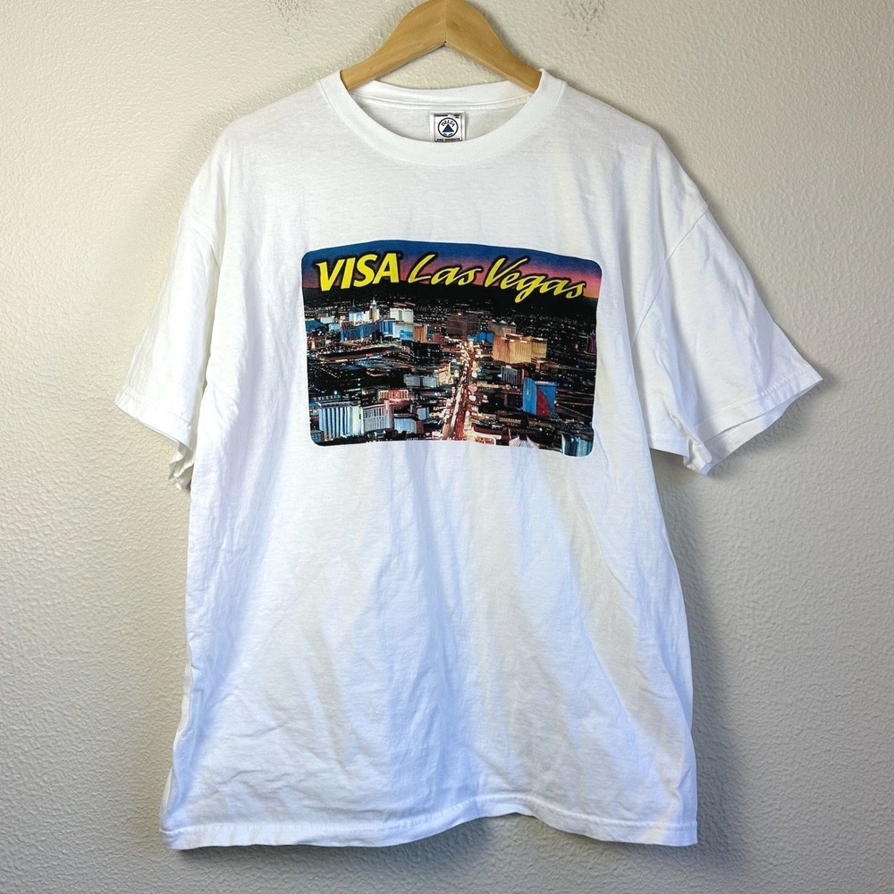 Vintage Visa Las Vegas Graphic Tee 90s Delta T-Shirt Mens XL White Excellent